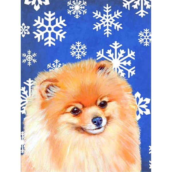Patioplus 11 x 15 In. Pomeranian Winter Snowflakes Holiday Flag; Garden Size - PA247190