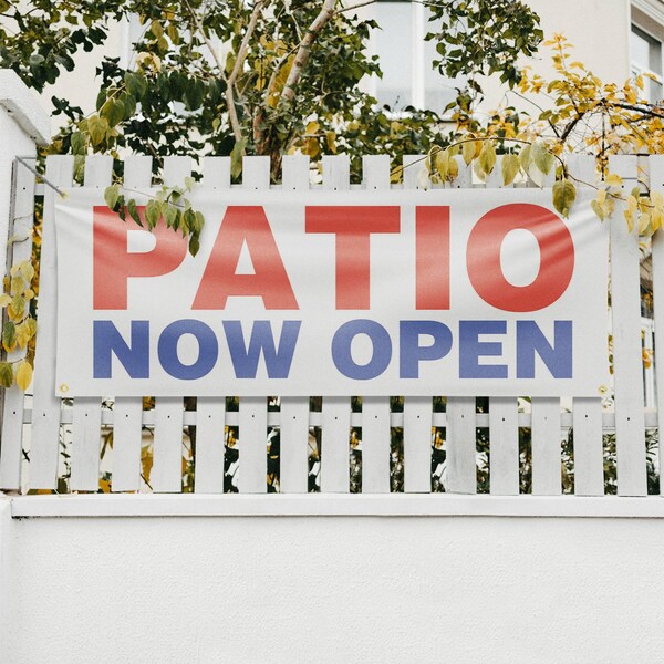 Signmission Patio Now Open, 18 Inch x 48 Inch, Vinyl Banner - B-30780