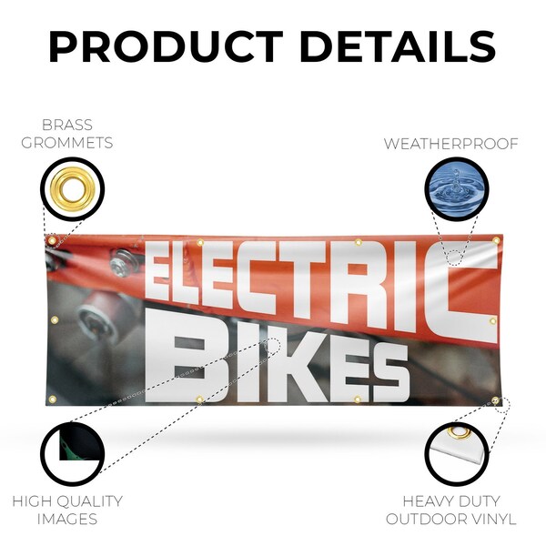 Signmission Electric Bikes, 36 Inch x 96 Inch, Vinyl Banner - B-96-30555