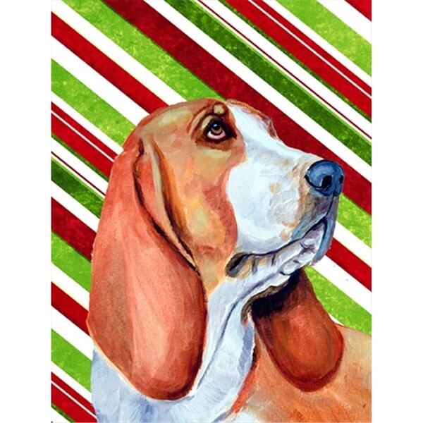 Patioplus 11 x 15 in. Basset Hound Candy Cane Holiday Christmas Garden Size Flag - PA245623