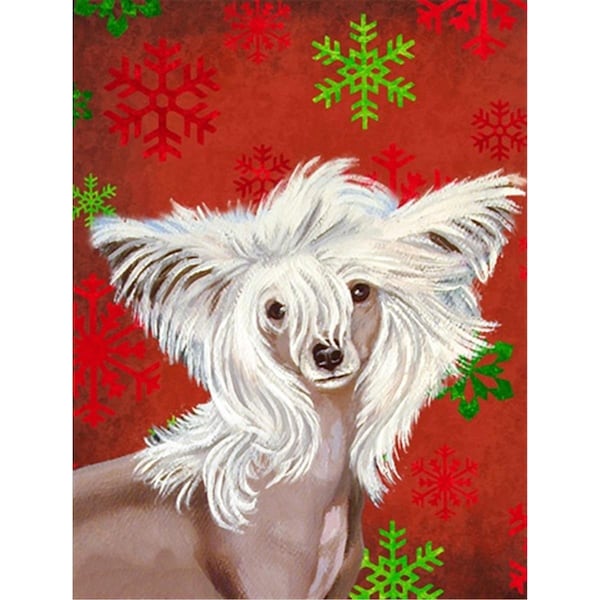 Patioplus 11 x 15 In. Chinese Crested Red And Green Snowflakes Holiday Christmas Flag; Garden Size - PA246674