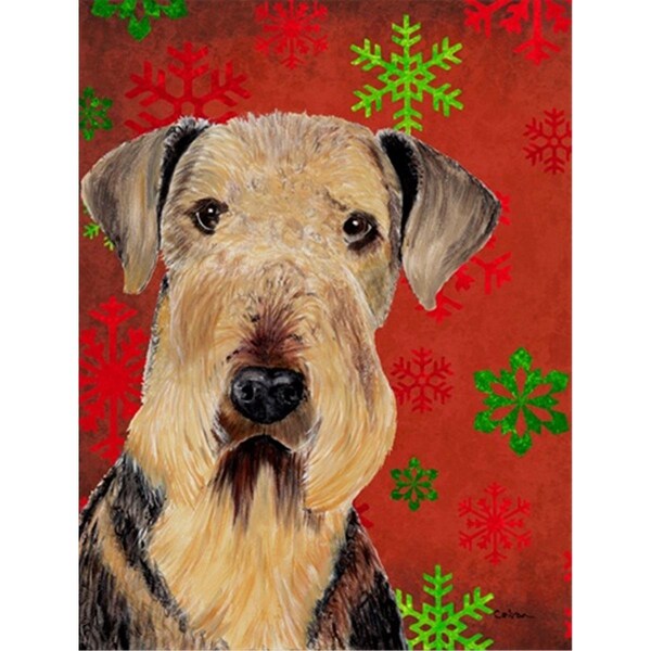 Patioplus 11 x 15 in. Airedale Red and Green Snowflakes Holiday Christmas Garden Size Flag - PA631292