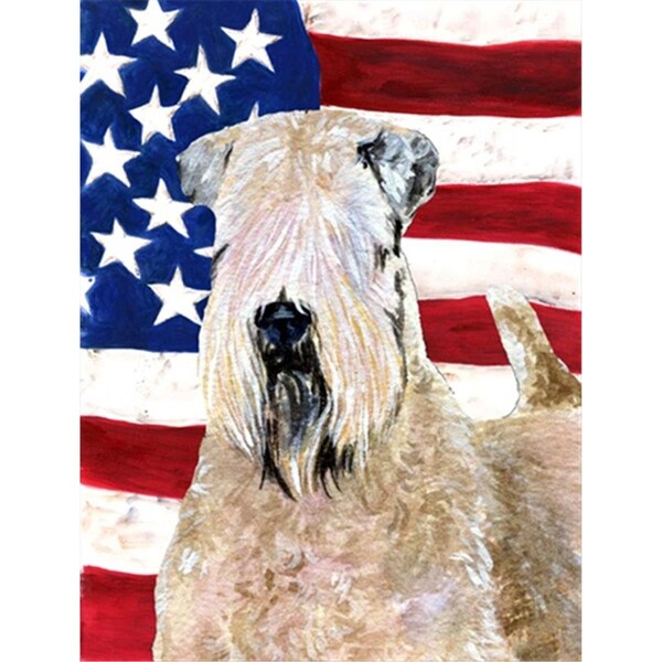 Patioplus 28 x 40 in. USA American Flag with Wheaten Terrier Soft Coated House Size Canvas Flag - PA55200