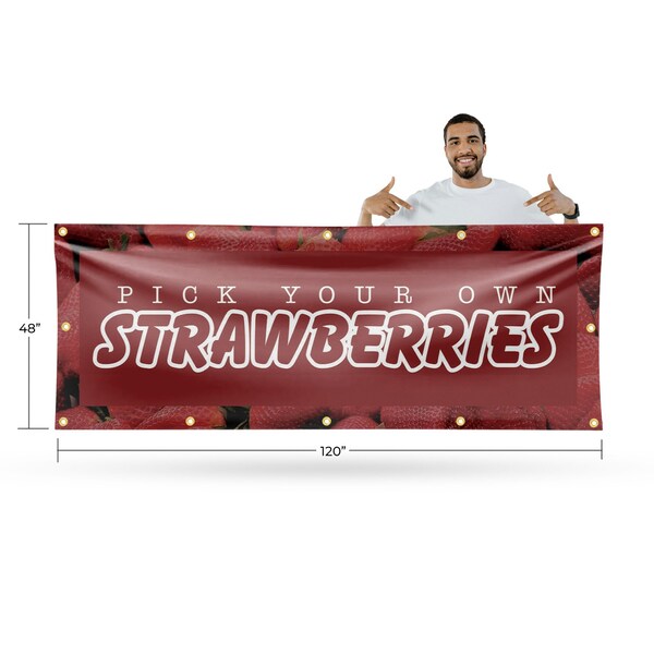 Signmission Pick Your Own Strawberries, 48 Inch x 120 Inch, Vinyl Banner - B-120-30798