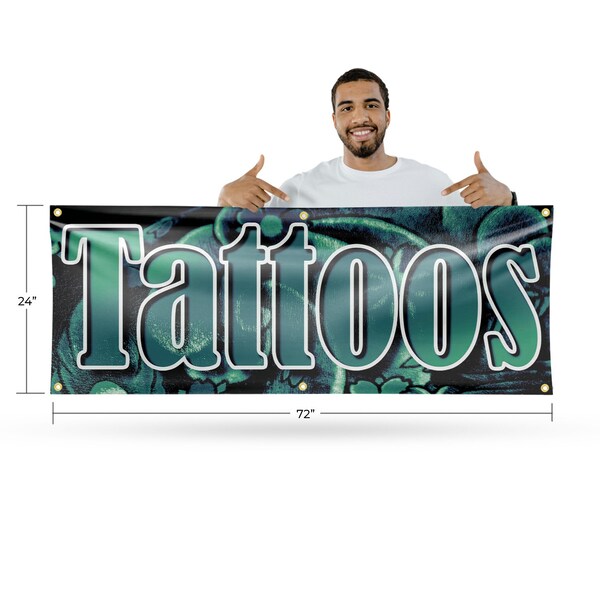 Signmission Tattoos, 24 Inch x 72 Inch, Vinyl Banner - B-72-30883