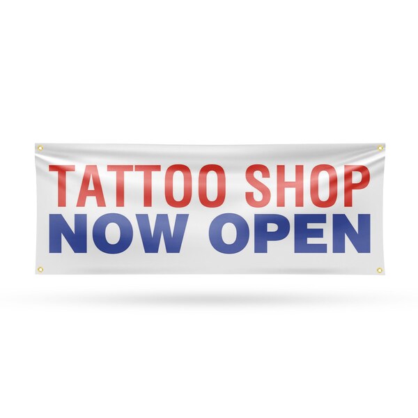 Signmission Tattoo Shop Now Open, 18 Inch x 48 Inch, Vinyl Banner - B-30881