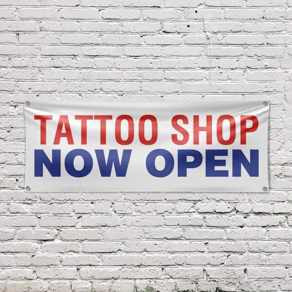 Signmission Tattoo Shop Now Open, 18 Inch x 48 Inch, Vinyl Banner - B-30881