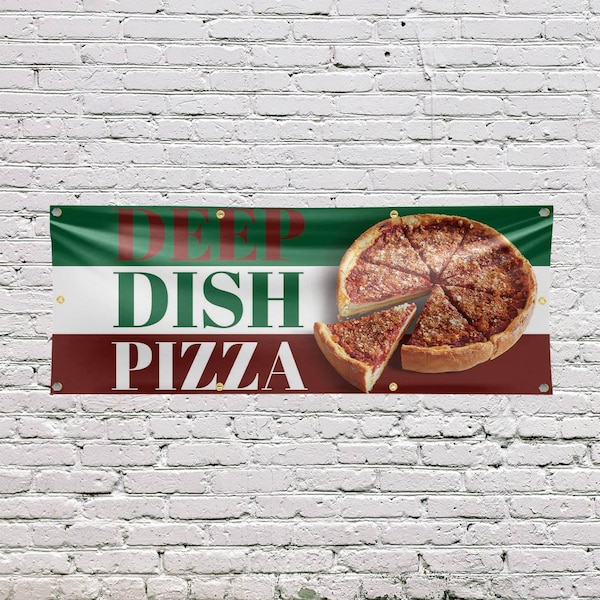 Signmission Deep Dish Pizza, 36 Inch x 96 Inch, Vinyl Banner - B-96-30535