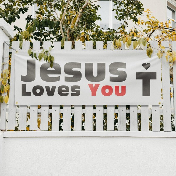 Signmission Jesus Loves You, 18 Inch x 48 Inch, Vinyl Banner - B-30709