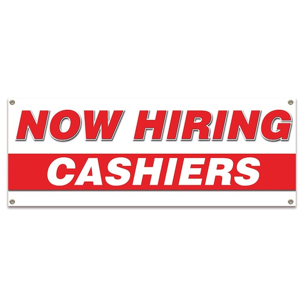 Signmission Now Hiring Cashiers Banner Apply Inside Accepting Application Single Sided - B-30214