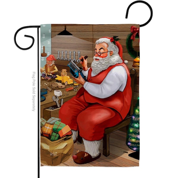 Patio Trasero 13 x 18.5 in. Santa Workshop Garden Flag with Winter Christmas Double-Sided  Vertical Flags - PA3888866