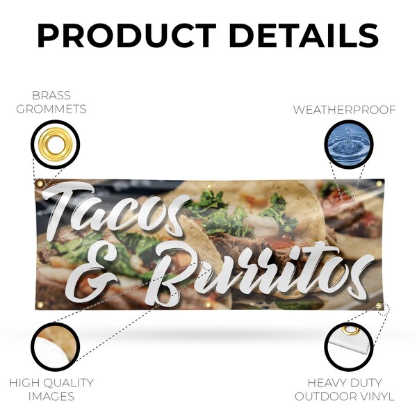 Signmission Tacos and Burritos, 24 Inch x 72 Inch, Vinyl Banner - B-72-30877