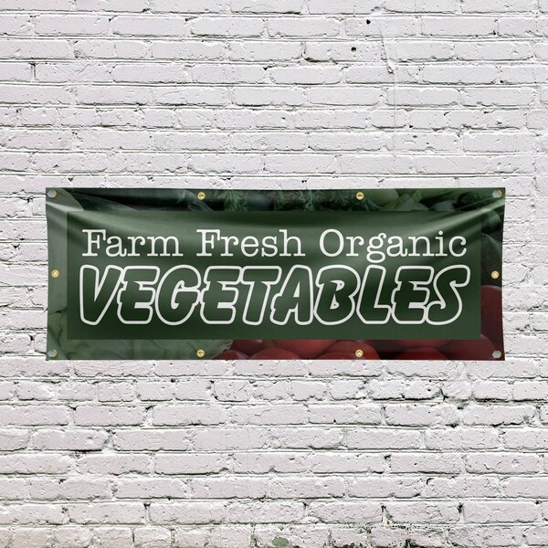 Signmission Farm Fresh Organic Vegetables, 36 Inch x 96 Inch, Vinyl Banner - B-96-30606