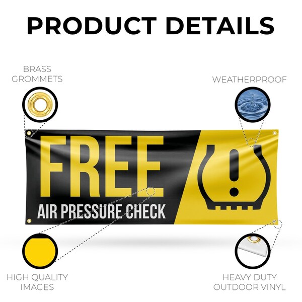 Signmission Free Air Pressure Check, 18 Inch x 48 Inch, Vinyl Banner - B-30641