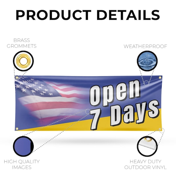 Signmission Open 7 Days, 18 Inch x 48 Inch, Vinyl Banner - B-30770