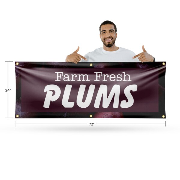Signmission Farm Fresh Plums, 24 Inch x 72 Inch, Vinyl Banner - B-72-30609