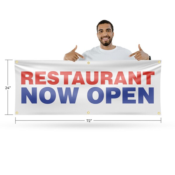 Signmission Restaurant Now Open, 24 Inch x 72 Inch, Vinyl Banner - B-72-30834