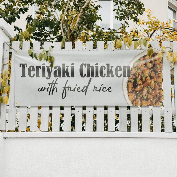 Signmission Teriyaki Chicken with Fried Rice, 18 Inch x 48 Inch, Vinyl Banner - B-30884
