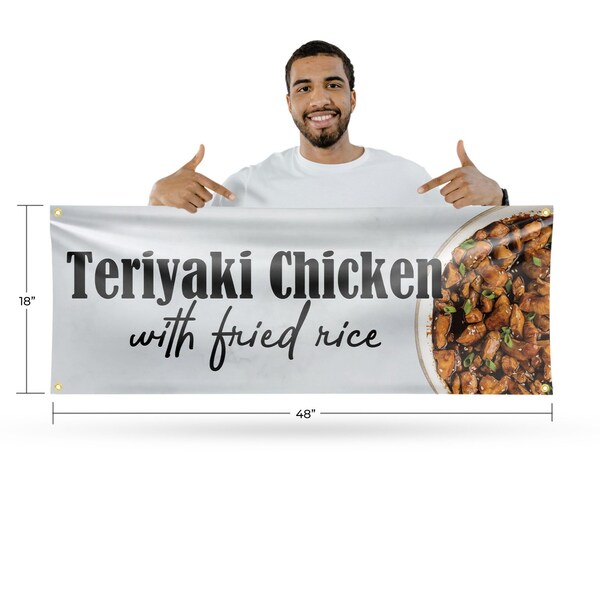 Signmission Teriyaki Chicken with Fried Rice, 18 Inch x 48 Inch, Vinyl Banner - B-30884