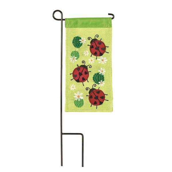 Dicksons Dicksons M040073 4 x 8.5 in. Flag Double Applique Ladybugs Burlap Mini Flag With Pole - M040073