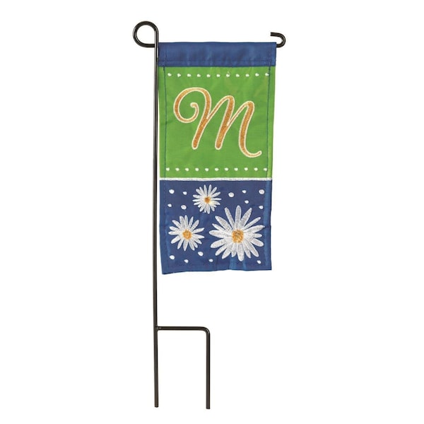 Dicksons 4 x 85 in Flag Double Applique Daisy Monogram M Burlap Mini I Flag With Pole - M040050