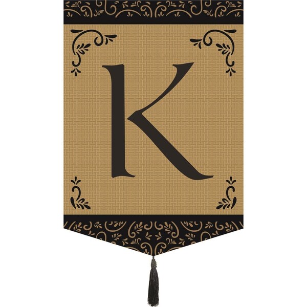 Magnolia Garden Flags Monogram K Tassel Burlap Garden Flag - M030010