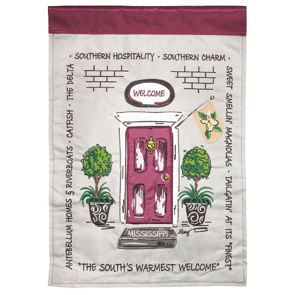 Magnolia Gardens 13 x 18 in Mississippi Maroon  Grey Welcome Front Door Applique Garden Flag - M011163