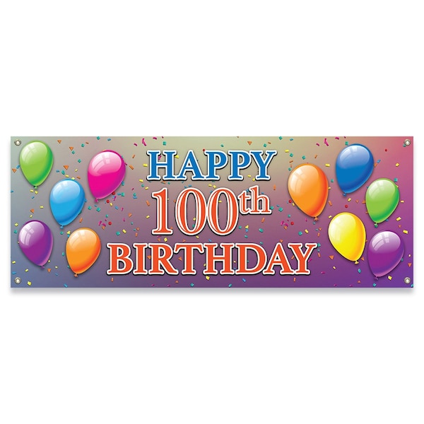 Signmission Happy 100th Birthday Banner Concession Stand Food Truck Single Sided - B-30081