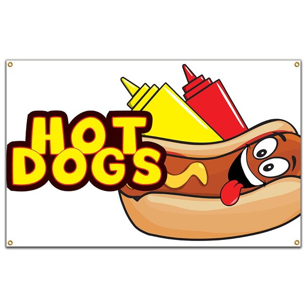 Signmission Hot Dogs Banner Heavy Duty 13 Oz Vinyl with Grommets Single Sided - B-60 HOT DOGS