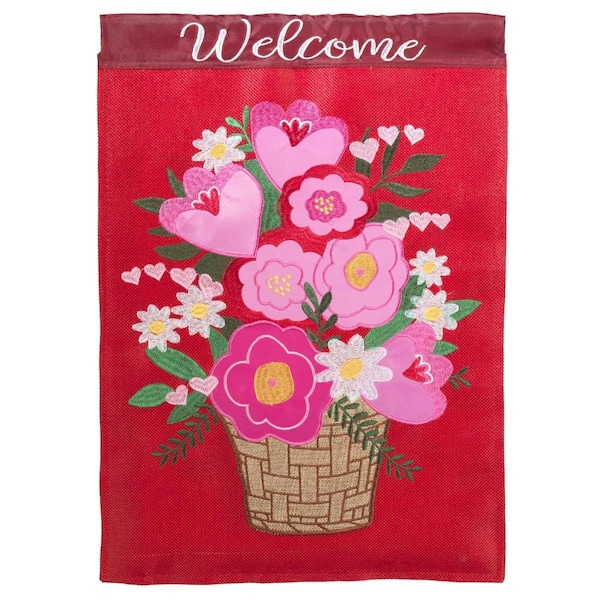 Magnolia Gardens 29 x 42 in Double Applique HVD Flower Basket Burlap Garden Flag Large - M001328