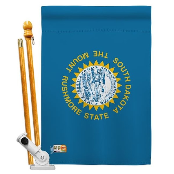 Americana Home & Garden Americana Home & Garden AA-SS-HS-140542-IP-BO-D-US18-AG 28 x 40 in. South Dakota States Impressions Decorative Vertical Double Sided House Flag Set & Pole Bracket Hardware Flag Set - HS140542-BO