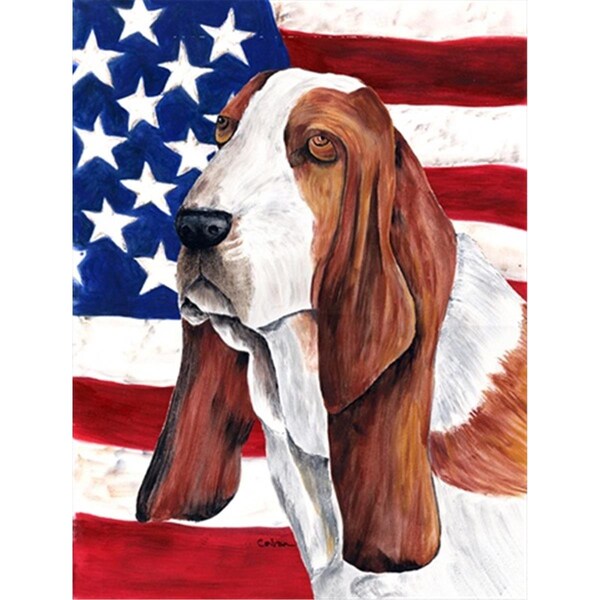 Patioplus 28 x 40 in. Usa American Flag With Basset Hound Flag Canvas House Size - PA2554836