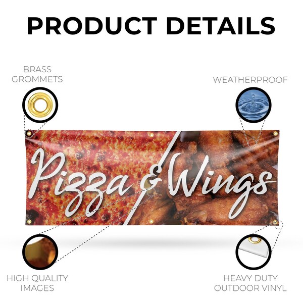 Signmission Pizza and Wings, 24 Inch x 72 Inch, Vinyl Banner - B-72-30804