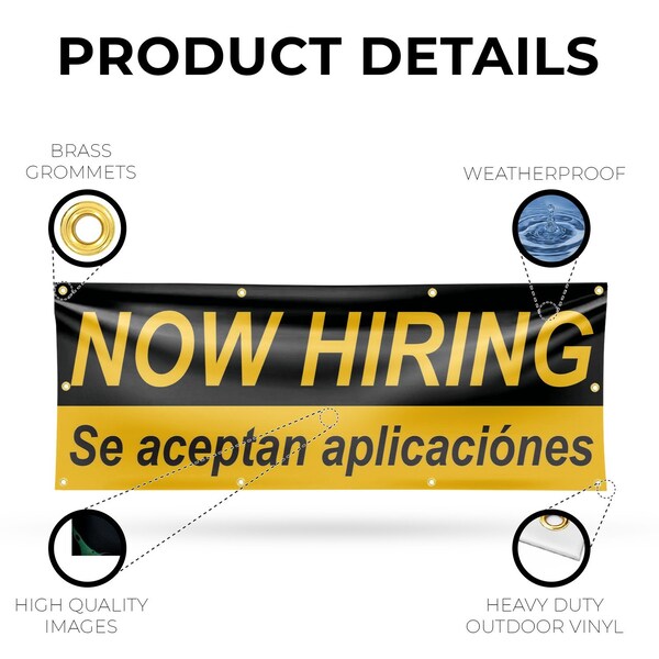 Signmission Now Hiring se Acepan Aplicaciones, 36 Inch x 96 Inch, Vinyl Banner - B-96-30761