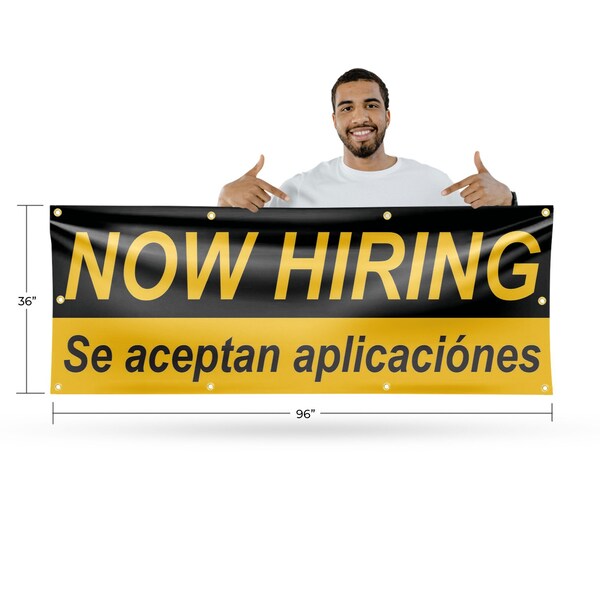 Signmission Now Hiring se Acepan Aplicaciones, 36 Inch x 96 Inch, Vinyl Banner - B-96-30761