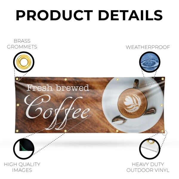 Signmission Fresh Brewed Coffee, 36 Inch x 96 Inch, Vinyl Banner - B-96-30652