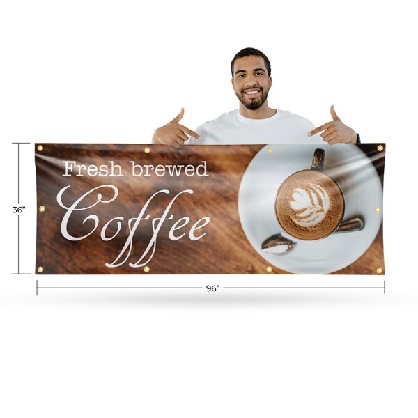 Signmission Fresh Brewed Coffee, 36 Inch x 96 Inch, Vinyl Banner - B-96-30652
