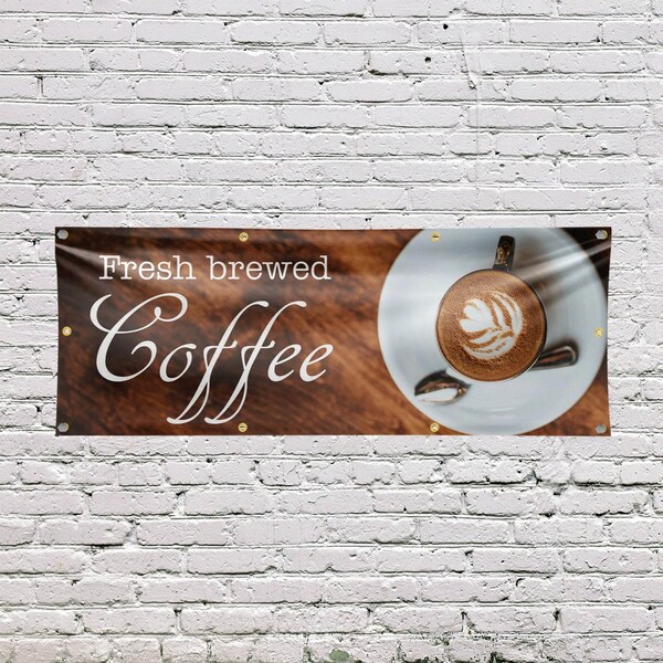 Signmission Fresh Brewed Coffee, 36 Inch x 96 Inch, Vinyl Banner - B-96-30652