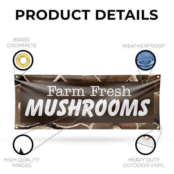Signmission Farm Fresh Mushrooms, 18 Inch x 48 Inch, Vinyl Banner - B-30602