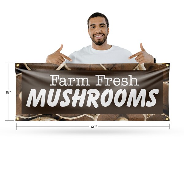 Signmission Farm Fresh Mushrooms, 18 Inch x 48 Inch, Vinyl Banner - B-30602