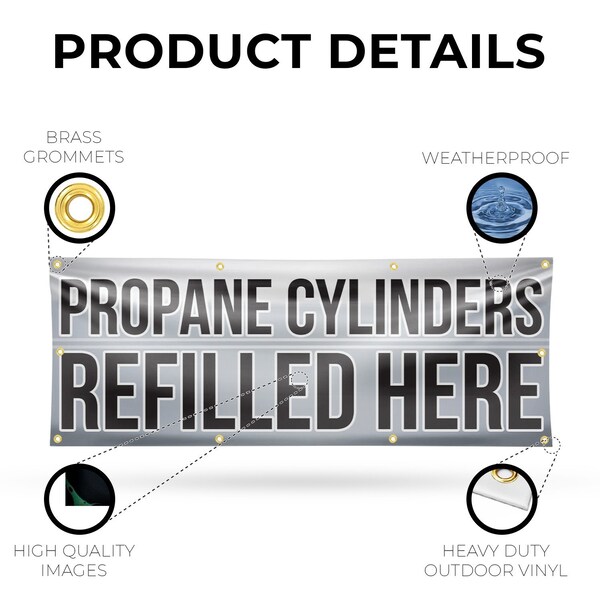 Signmission Propane Cylinders Refilled Here, 36 Inch x 96 Inch, Vinyl Banner - B-96-30817