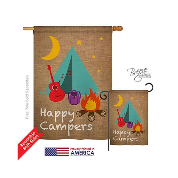 Gardencontrol 09045 Happy Campers 2-Sided Vertical Impression House Flag - 28 x 40 in. - GA4130926
