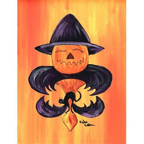 Carolines Treasures Carolines Treasures 8183CHF 28 x 40 in. Halloween Pumpkin Bat Fleur de lis House Size Canvas Flag - 8183CHF