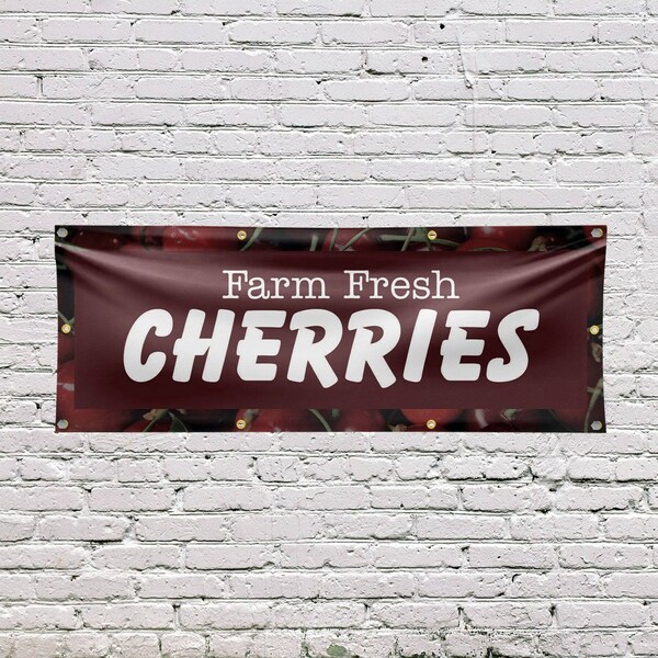 Signmission Farm Fresh Cherries, 36 Inch x 96 Inch, Vinyl Banner - B-96-30587