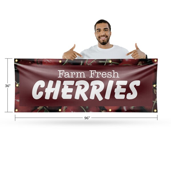 Signmission Farm Fresh Cherries, 36 Inch x 96 Inch, Vinyl Banner - B-96-30587