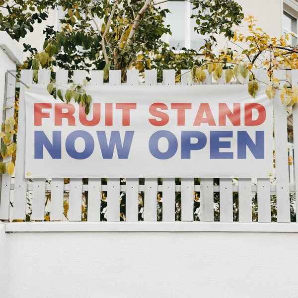 Signmission Fruit Stand Now Open, 18 Inch x 48 Inch, Vinyl Banner - B-30664