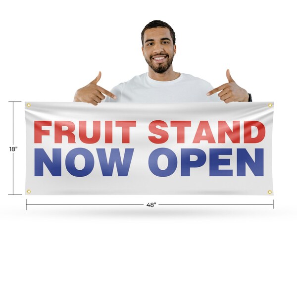 Signmission Fruit Stand Now Open, 18 Inch x 48 Inch, Vinyl Banner - B-30664