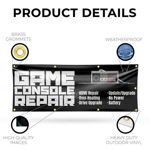 Signmission Game Console Repair, 36 Inch x 96 Inch, Vinyl Banner - B-96-30668