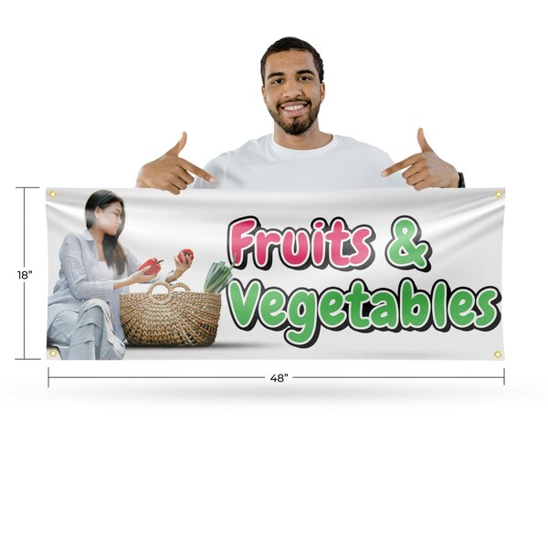 Signmission Fruits and Vegetables, 18 Inch x 48 Inch, Vinyl Banner - B-30665