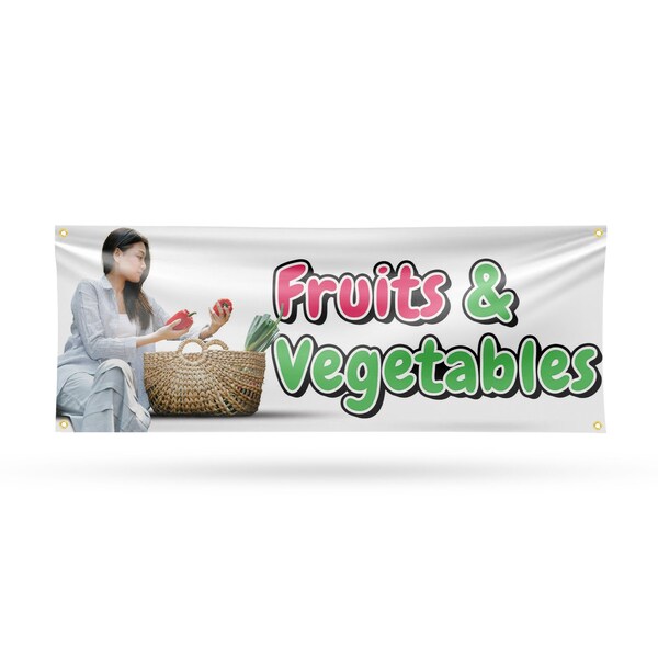 Signmission Fruits and Vegetables, 18 Inch x 48 Inch, Vinyl Banner - B-30665